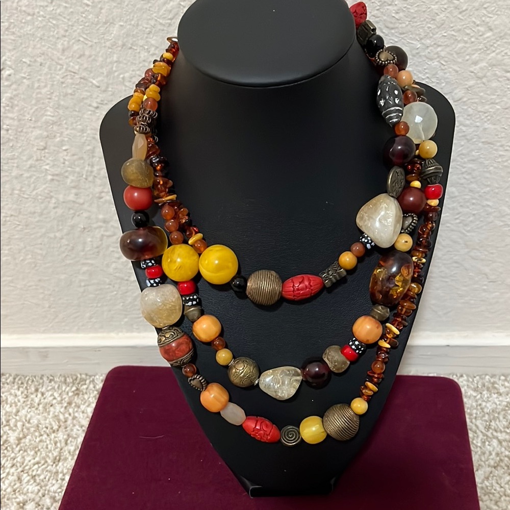 Boutique Hand Made Multicolor Stone & Beaded Necklace - Can be worn many ways